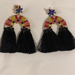 Rhinestone and tassel earrings